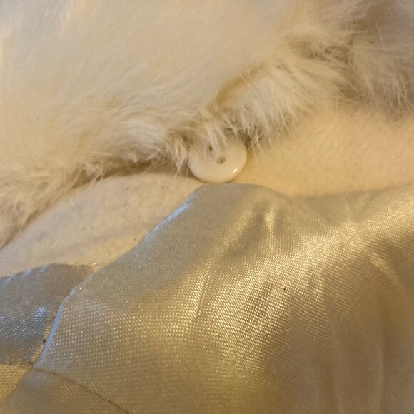 Elegant Cream Double-Breasted Women's Coat Bebe Rabbit Fur Large - Picture 12 of 12